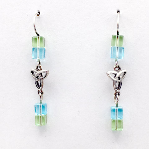 Sterling silver small Celtic Trinity knot dangle earrings - blue,green,triquetra