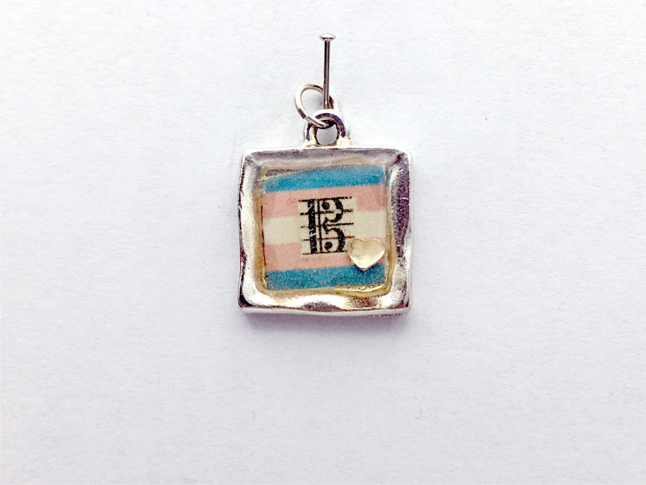 Pewter w/ Transgender flag & sterling silver heart, alto clef pendant-Pride,LGBTQ