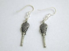 Pewter & sterling silver Lacrosse stick dangle earrings- LAX, team colors, ball