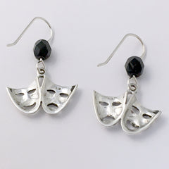 Sterling silver large Comedy & Tragedy mask dangle Earrings-Drama, theater, actor
