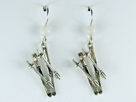 Sterling Silver Ski with pole dangle earrings-skiing-snow, downhill,winter, skis