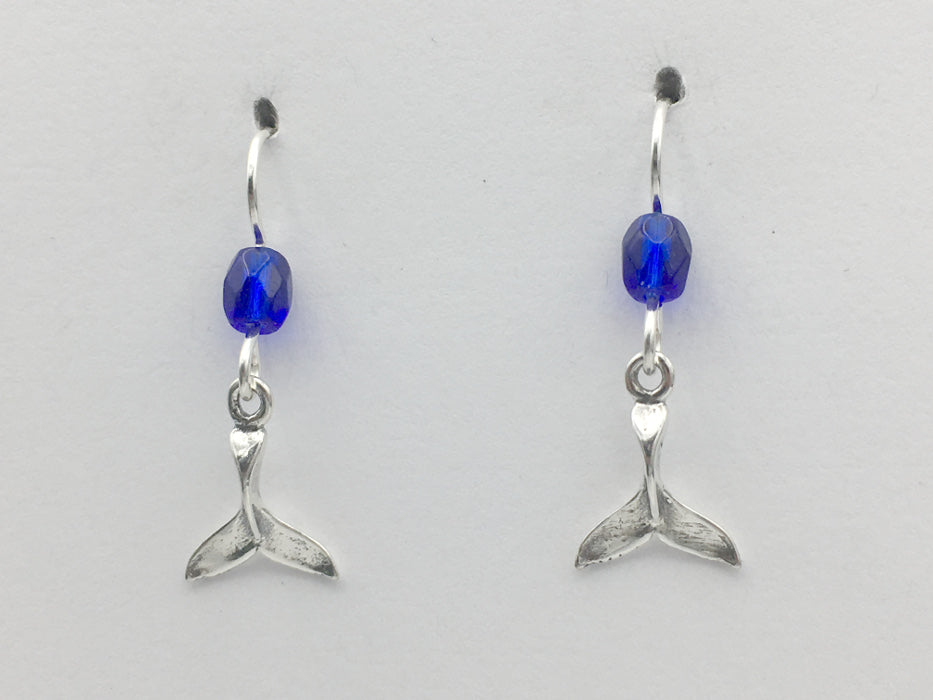 Sterling silver small whale fluke dangle earrings-ocean-tail, whales, flukes,sea