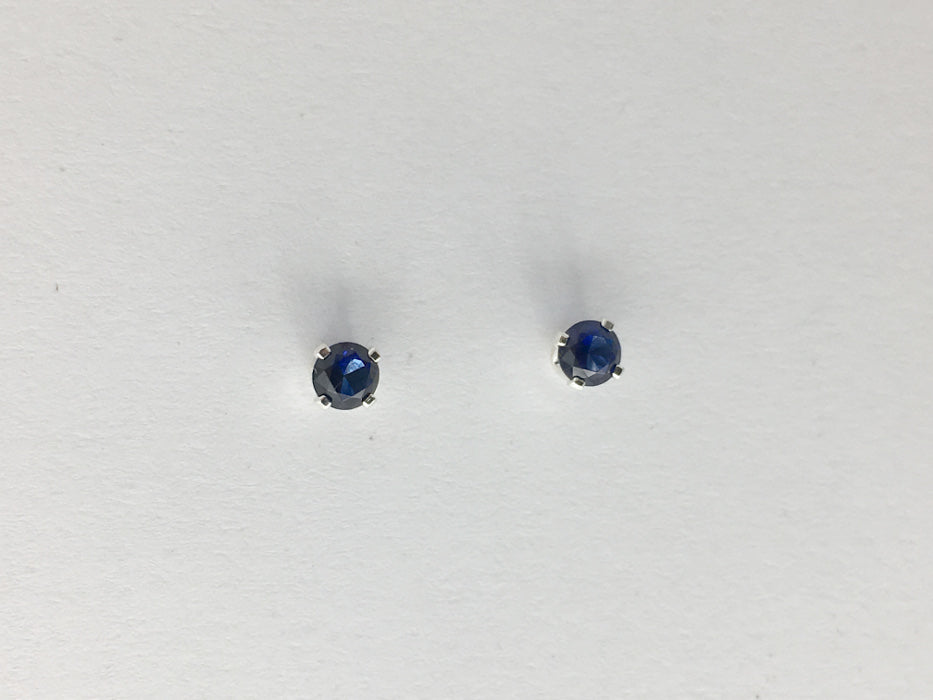 Sterling silver tiny 3mm Synthetic Sapphire stud earrings-studs, lab grown