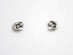 Sterling silver small Crecent Moon &  Star stud earrings-celestial, astronomy