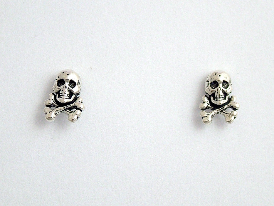 Sterling Silver & Surgical Steel skull and crossbone stud earrings- pirate, outlaw