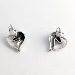 Sterling Silver horse head heart stud earrings-horses, studs, equine, hearts