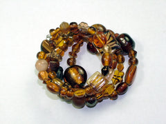 4 Strand Glass lampwork bead, crystal bead Memory Wire Bracelet, Browns