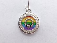 Round Pewter Rainbow flag & sterling silver Claddagh pendant-resin,Gay Pride,LGBTQ