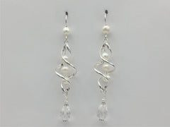 Sterling Silver long open twist drop Earrings- Celtic Knot, crystal, freshwater pearls, bridal