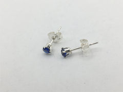 Sterling silver tiny 3mm Synthetic Sapphire stud earrings-studs, lab grown