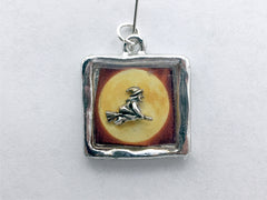 Pewter with Sterling Silver Witch on broom w/ full moon pendant-resin, Halloween