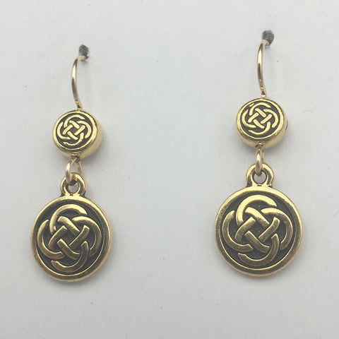 Gold tone Pewter &14k gf Celtic double Round Knot earrings- knots