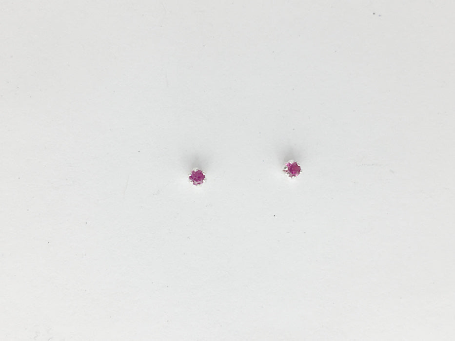 Sterling silver tiny 2mm synthetic ruby stud earrings-studs, lab grown rubies