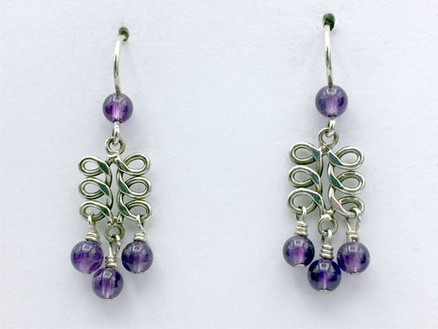 Sterling silver Celtic knot swirl dangle earrings-amethyst, swirls, knots