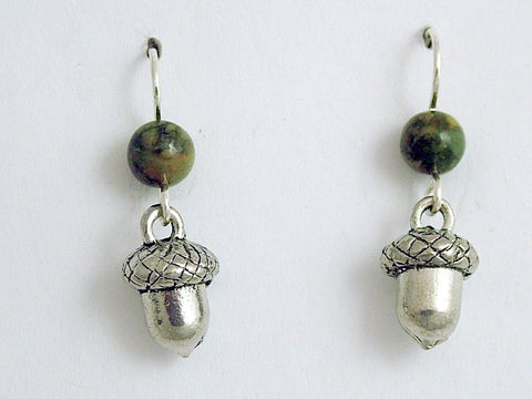 Pewter & Sterling Silver 3-D acorn dangle earrings-oak,tree,acorns,oaks.rhyolite