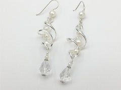 Sterling Silver long open twist drop Earrings- Celtic Knot, crystal, freshwater pearls, bridal
