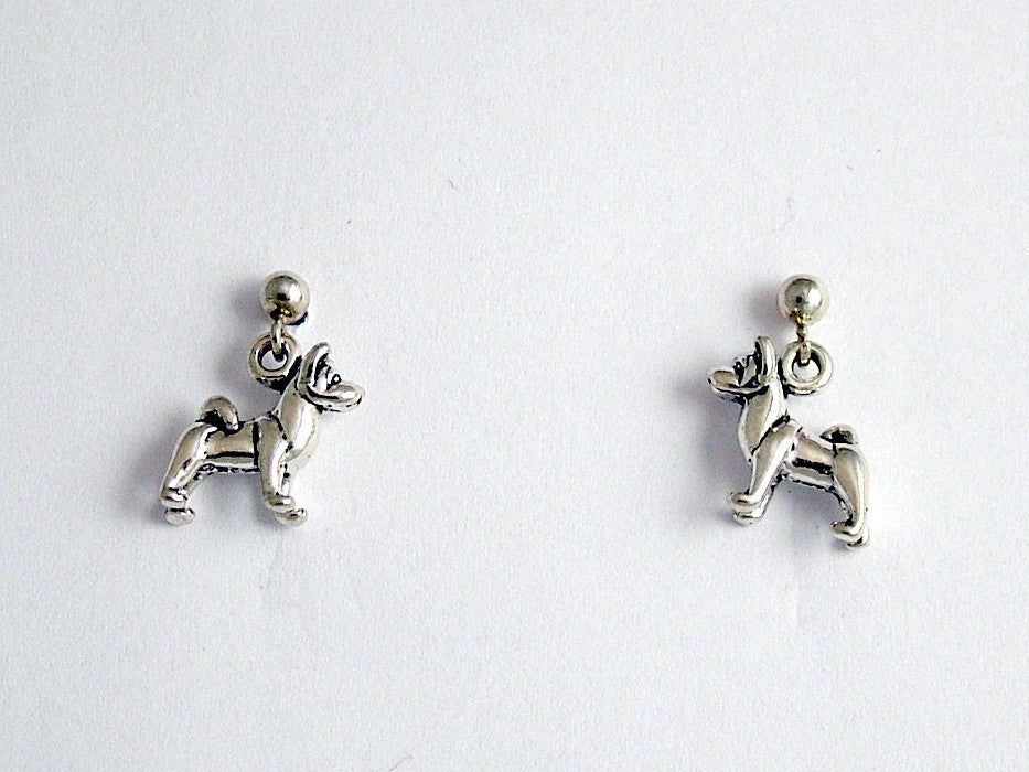 Sterling Silver 3mm ball stud w/tiny Akita Inu dangle earrings-dog-Shiba, Akitas