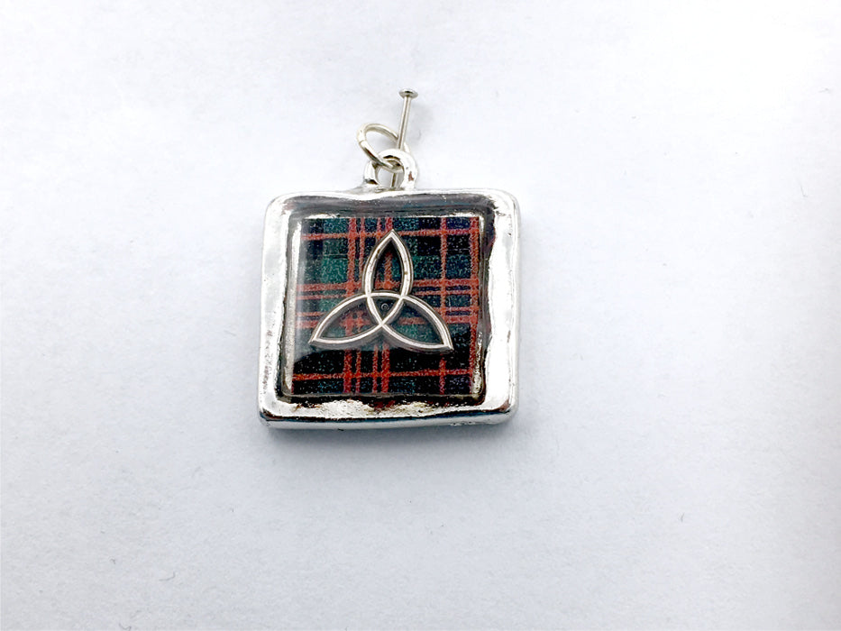 Pewter w/ Sterling Silver Celtic Trinity Knot Clan MacDonald Tartan pendant, Scottish