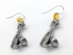 Pewter & sterling silver Champagne bottle & glass earrings- drinks, Bubbly,