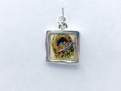 Pewter with bird nest print & sterling silver feather pendant-resin, eggs, birds