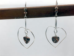 Sterling silver twisted large wire heart with Leopardskin Jasper dangle earrings-hearts,Valentine, love