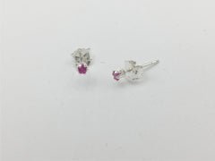 Sterling silver tiny 2mm synthetic ruby stud earrings-studs, lab grown rubies