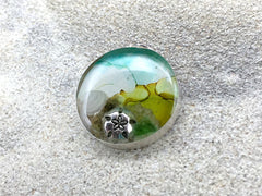 Sterling silver 25mm Round Pendant with Shells, Sand, Sea glass,  Sand Dollar, Surf City New Jersey Division Avenue Beach, tide pool, alcohol ink art, beach comber