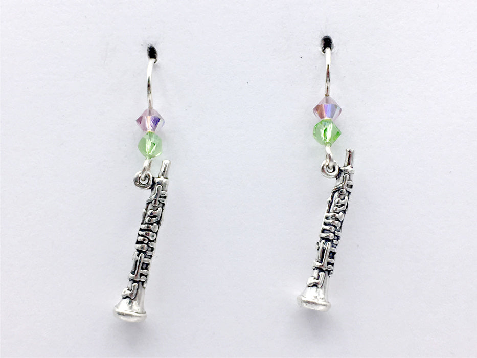 Sterling Silver Oboe earrings-crystal, Music, woodwind, band, orchestra, musician