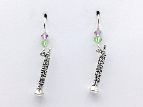 Sterling Silver Oboe earrings-crystal, Music, woodwind, band, orchestra, musician