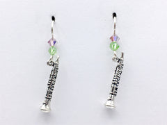 Sterling Silver Oboe earrings-crystal, Music, woodwind, band, orchestra, musician