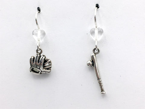 Sterling silver Baseball dangle Earrings-bat, ball, glove,team color, mitt, bats