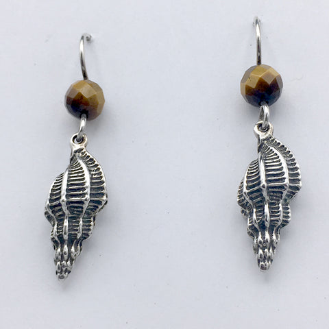 Sterling silver seashell earrings-ocean-tiger eye, triton, sea shell,beach,shore