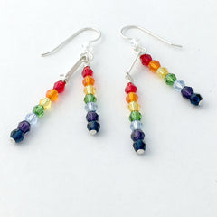 Sterling Silver double Rainbow crystal dangle Earrings-  love, LGBTQ, Pride, gay, ally