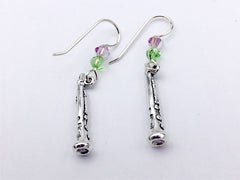 Sterling Silver Oboe earrings-crystal, Music, woodwind, band, orchestra, musician