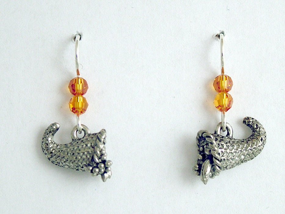 Pewter & Sterling Silver Cornucopia Earrings-Thanksgiving -food- bounty-harvest