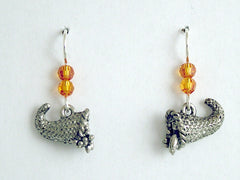 Pewter & Sterling Silver Cornucopia Earrings-Thanksgiving -food- bounty-harvest