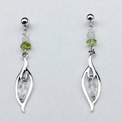 4mm ball stud with Sterling Silver abstract leaf design dangle earrings- aquamarine, peridot