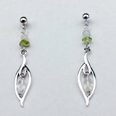 4mm ball stud with Sterling Silver abstract leaf design dangle earrings- aquamarine, peridot