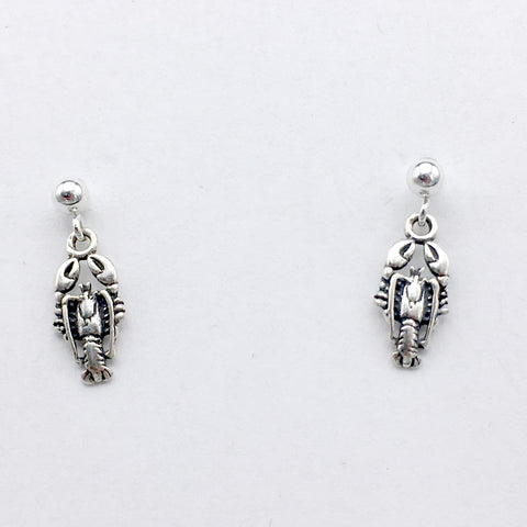 Sterling silver 3mm ball stud with tiny lobster dangle earrings-shellfish,ocean