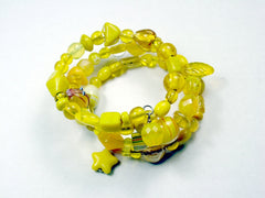 3 Strand Glass lampwork bead, crystal bead Memory Wire Bracelet, Yellows