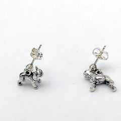Sterling silver 3mm ball stud with tiny Boston Terrier dog dangle Earrings-dogs