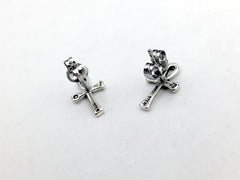 Sterling Silver & Surgical Steel Ankh stud earrings- Egypt, Key of Life, Ankhs