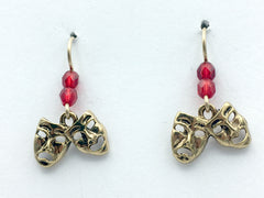 Goldtone Pewter & 14k GF Comedy & Tragedy Mask dangle Earrings-Drama,actor,theater