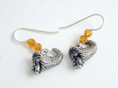 Pewter & Sterling Silver Cornucopia Earrings-Thanksgiving -food- bounty-harvest