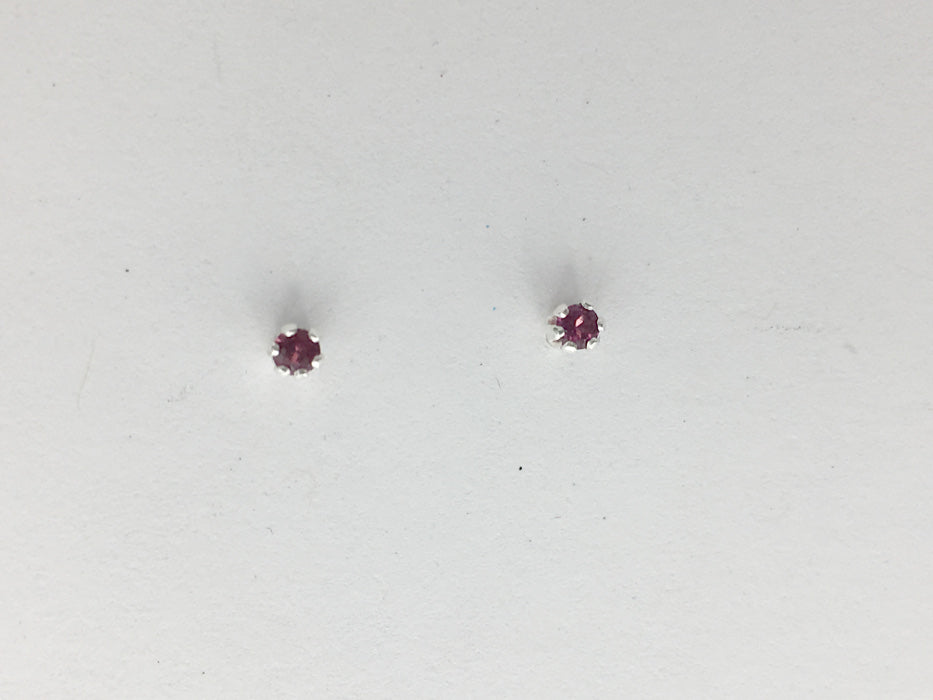 Sterling silver tiny 2mm Rhodolite garnet stud earrings-studs, garnets,