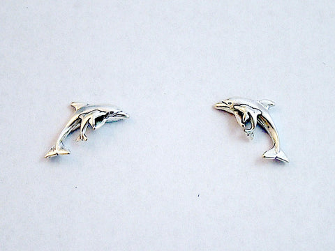 Sterling Silver & Surgical Steel  dolphin with baby stud earrings- dolphins,calf