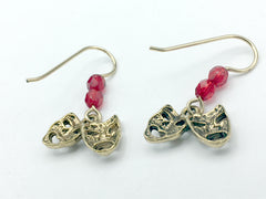 Goldtone Pewter & 14k GF Comedy & Tragedy Mask dangle Earrings-Drama,actor,theater
