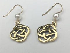 Gold tone Pewter &14k gf Celtic large Round Knot earrings- glass "pearls"
