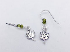 Sterling Silver small maple leaf dangle earrings- maples, tree, nature , leaves