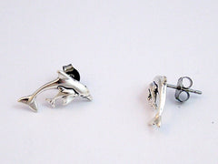 Sterling Silver & Surgical Steel  dolphin with baby stud earrings- dolphins,calf